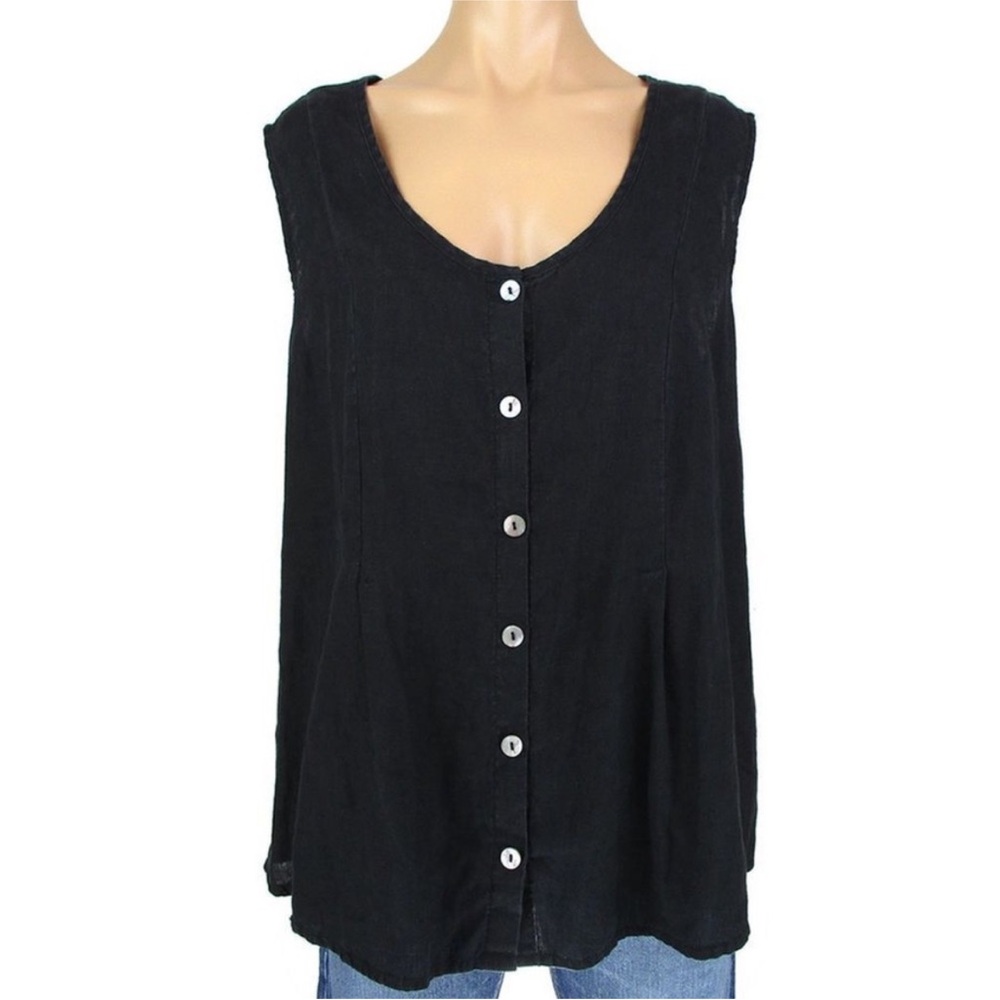 Flax Black Linen Button Down Tank Top EUC